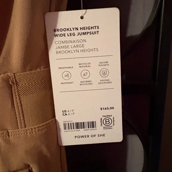 Athletica Brooklyn Heights Wide Leg Tan Jumpsuit - Picture 2 of 4